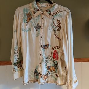 Johnny was Butterfly Embroidered button down XL